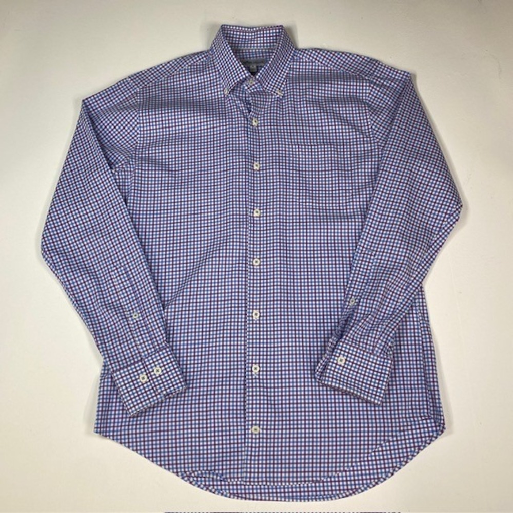 Peter Millar Men's Medium Button Down Shirt Blue Purple‎ Check Pattern